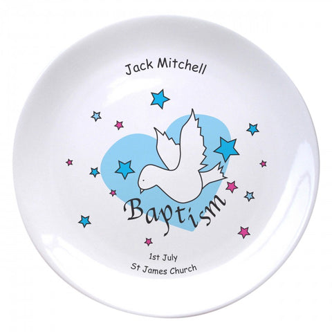 Dove & Hearts Blue Baptism 8" Coupe Plate