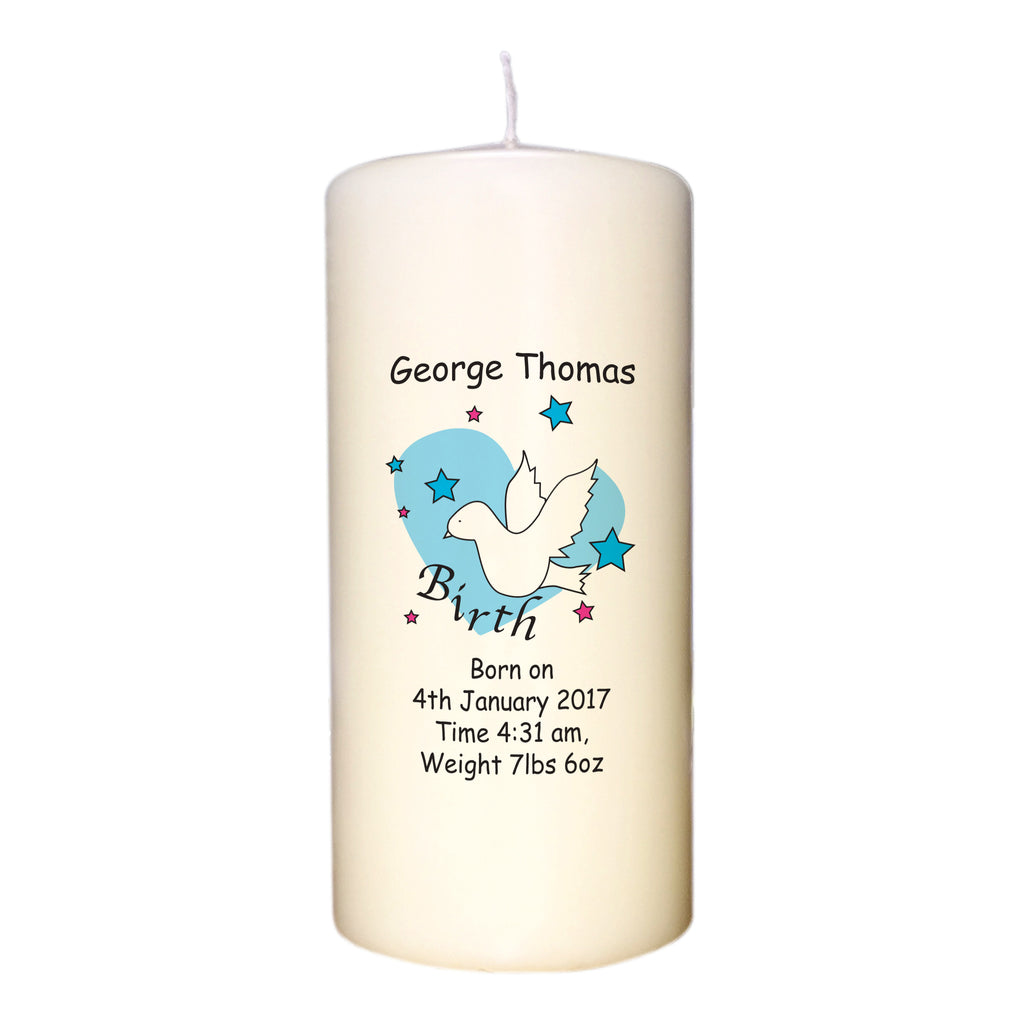 Dove & Hearts Blue Birth Candle