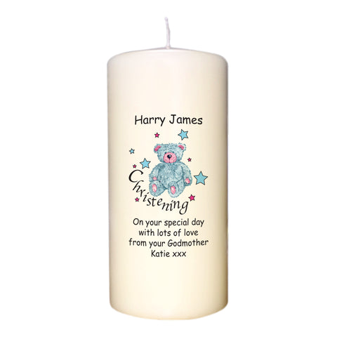 Teddy & Stars Blue Christening Candle