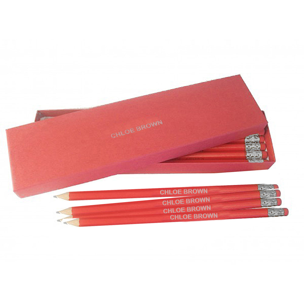 12 Red Pencils with Silver in a Red Box