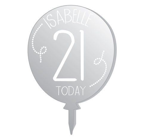 Birthday Swirls Balloon Mirrored Cake Topper
