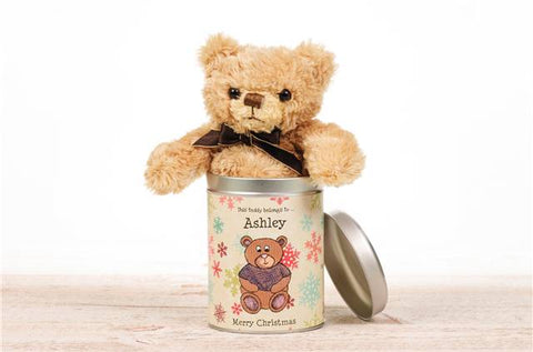 Personalised Christmas Teddy in a tin