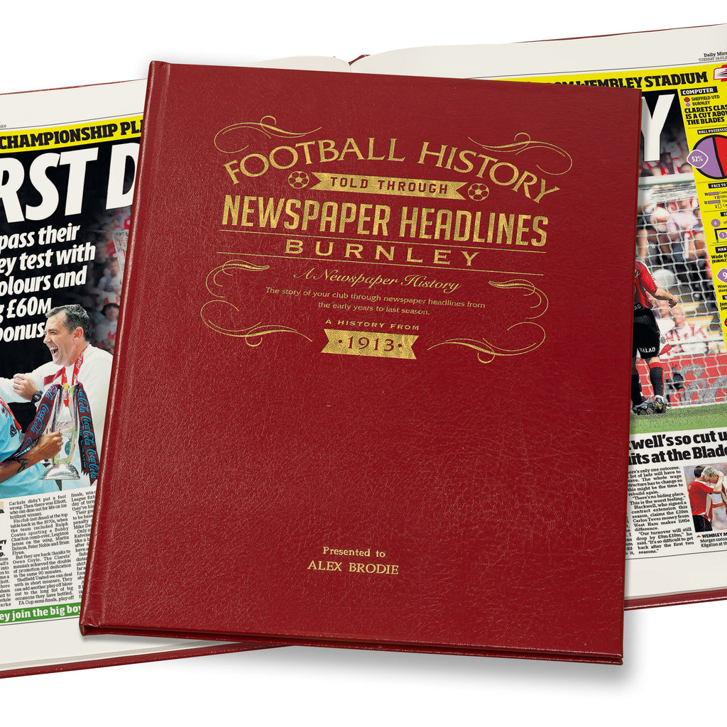 Burnley Football Newspaper Book - Leather Red Cover