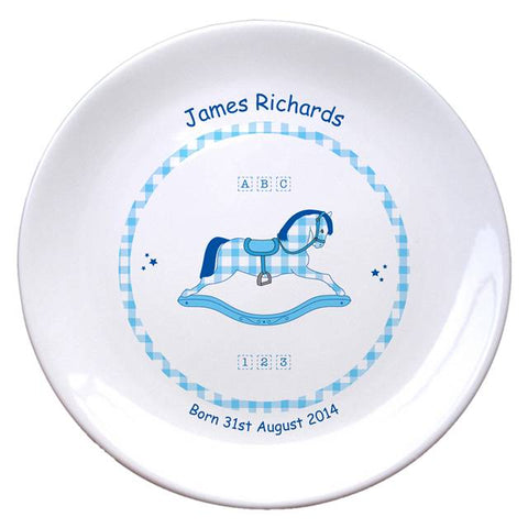 Blue Rocking Horse 8" Bone China Coupe Plate