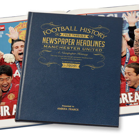 Manchester United Newspaper Book - Leather Blue Cover