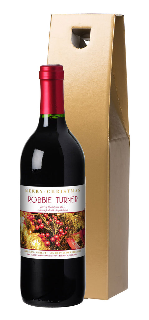 French AC Christmas Decorations Red Wine in a Gold Box