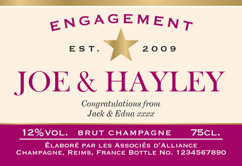 Star Engagement Labels for Champagne (Pack of 12)