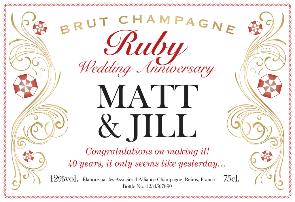 Ruby Anniversary Decorative Labels for Champagne