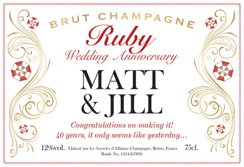 Ruby Anniversary Decorative Labels for Champagne