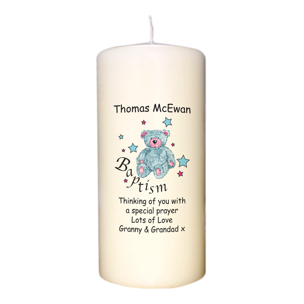 Teddy & Stars Blue Baptism Candle