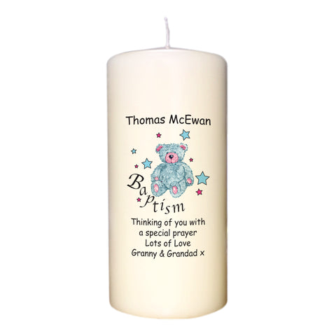 Teddy & Stars Blue Baptism Candle