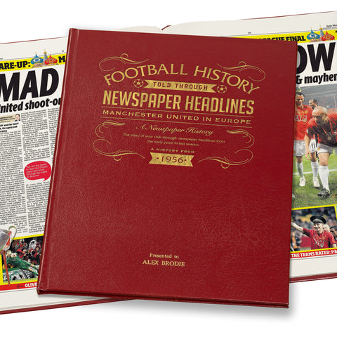 Manchester Utd in Europe Newspaper Book Leather Red Cover