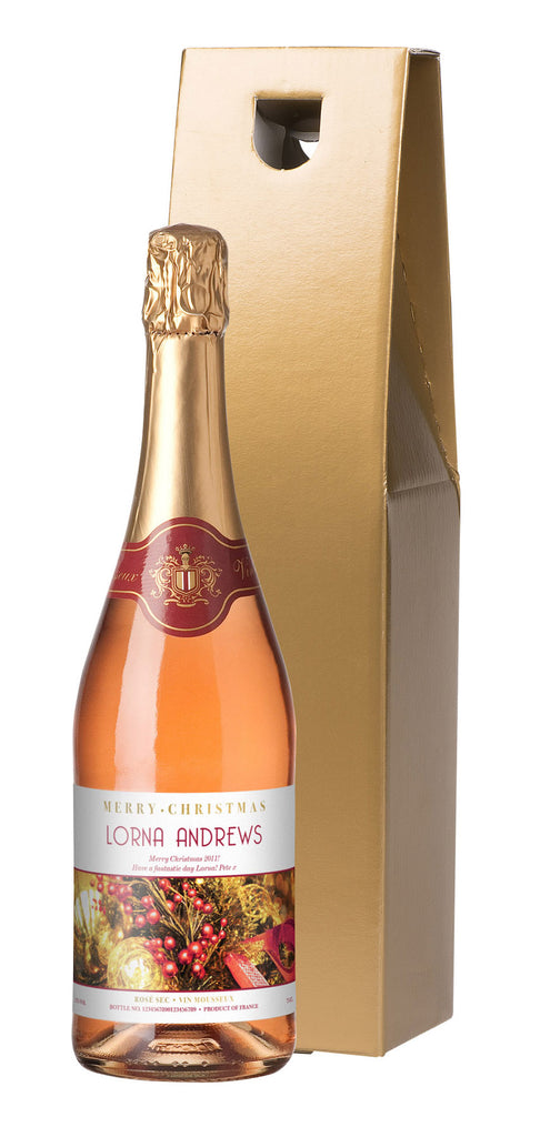 Christmas Decorations Sparkling Rosé Wine in a Gold Gift Box