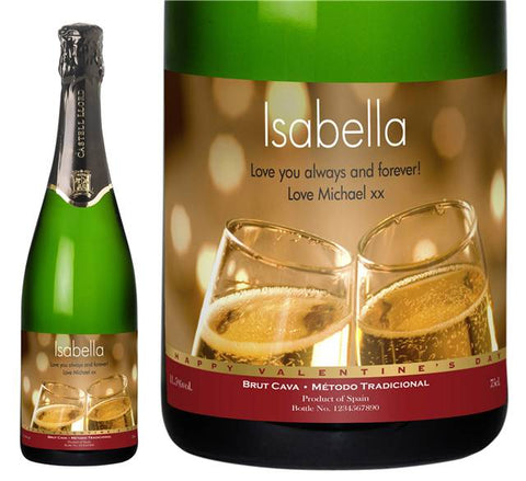 Valentine's Day Flutes Personalised Cava