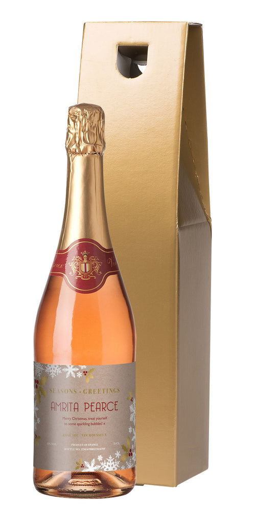 Christmas Snowflakes Sparkling Rosé Wine in a Gold Gift Box