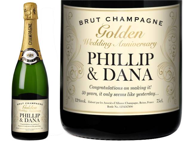 Decorative Golden Anniversary Personalised Champagne