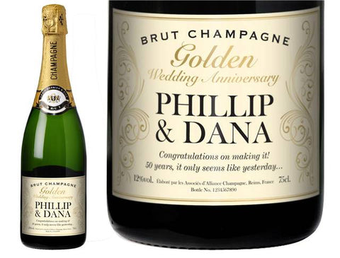 Decorative Golden Anniversary Personalised Champagne