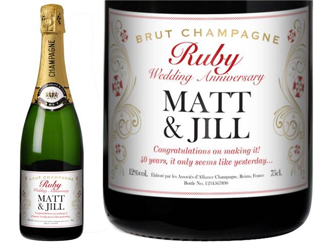 Decorative Ruby Anniversary Personalised Champagne