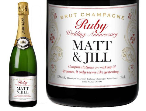 Decorative Ruby Anniversary Personalised Champagne