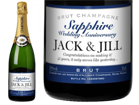 Sapphire Anniversary Personalised Champagne