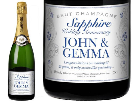 Decorative Sapphire Anniversary Personalised Champagne
