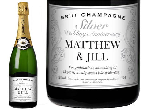 Decorative Silver Anniversary Personalised Champagne