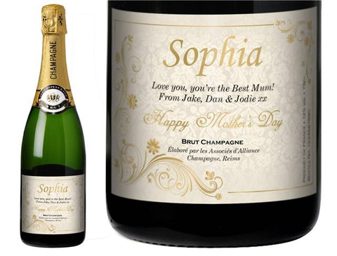 Mother's Day Gold Flowers Personalised Champagne