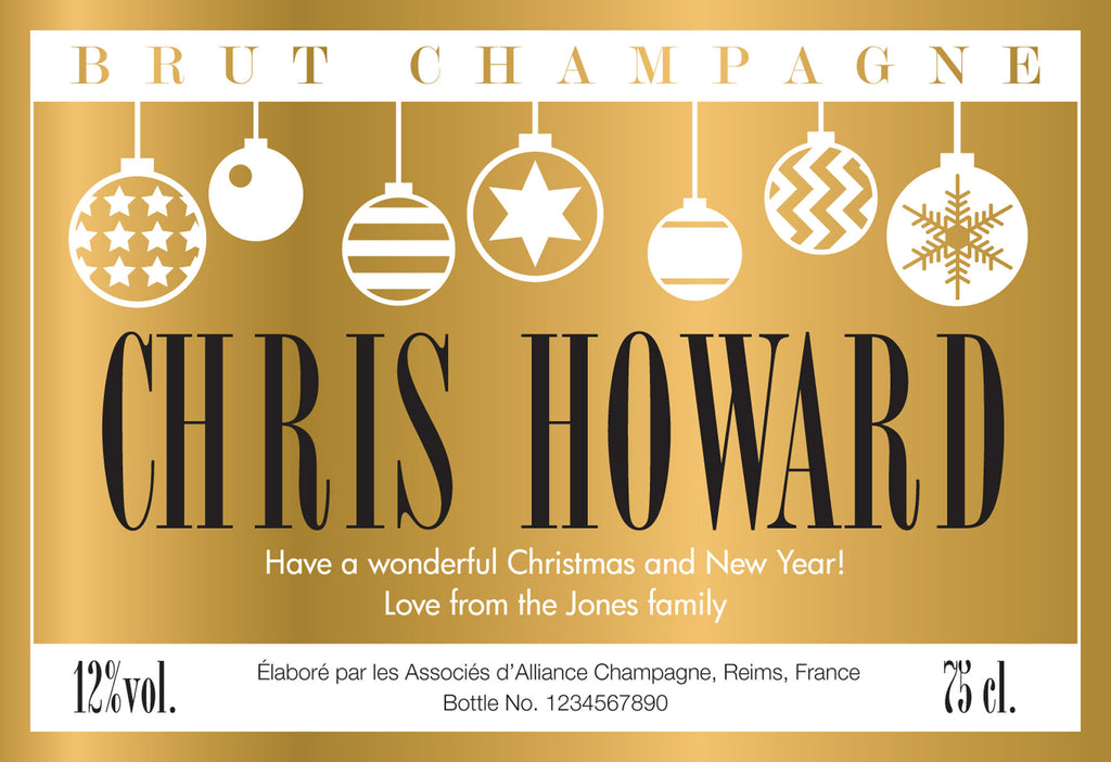 Christmas Baubles Labels for Champagne