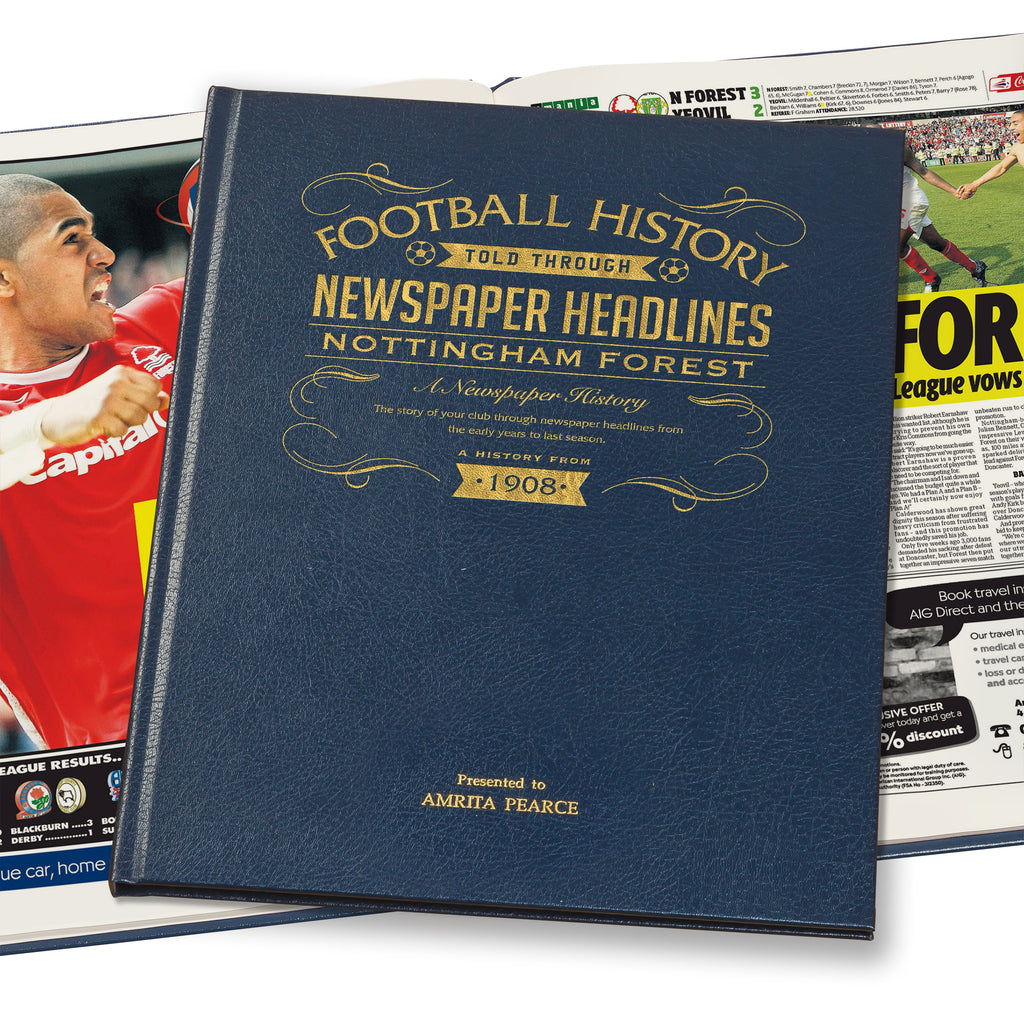 Nottingham Forest Newspaper Book - Leather Blue Cover