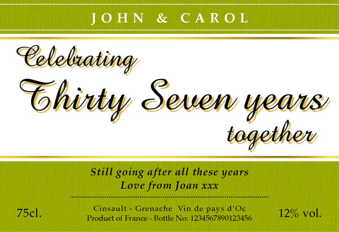 ANY YEAR Anniversary Labels for White Wine