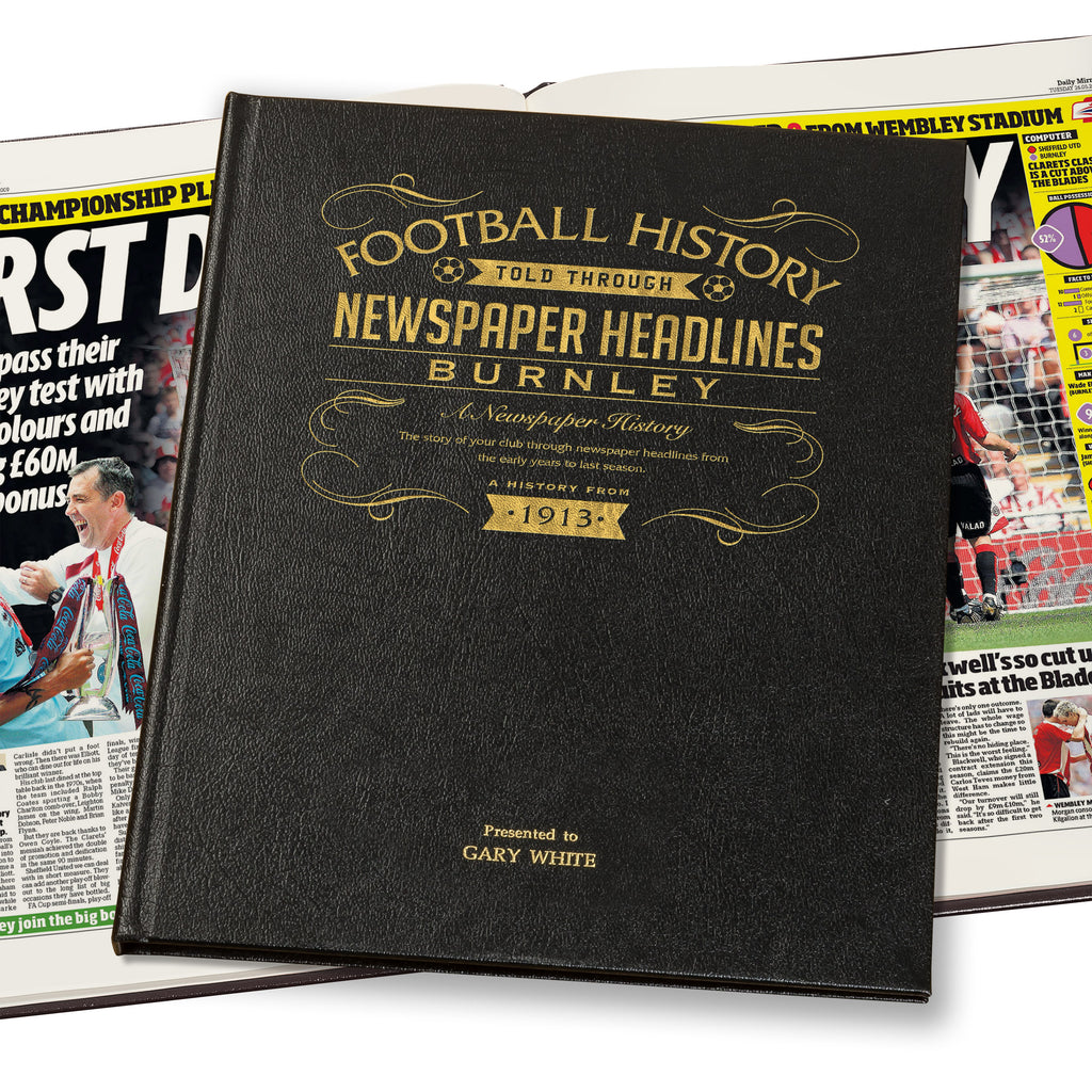 Burnley Football Newspaper Book - Leather Black Cover