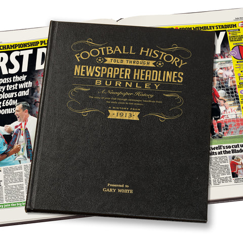 Burnley Football Newspaper Book - Leather Black Cover
