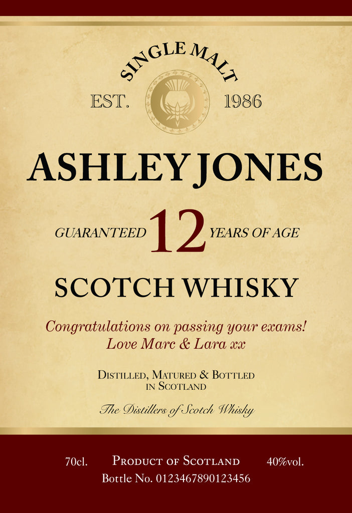 Any Occasion Labels for 12 Year Old Malt Whisky (Pack of 12)