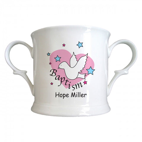 Dove & Hearts Pink Baptism Bone China Loving Cup