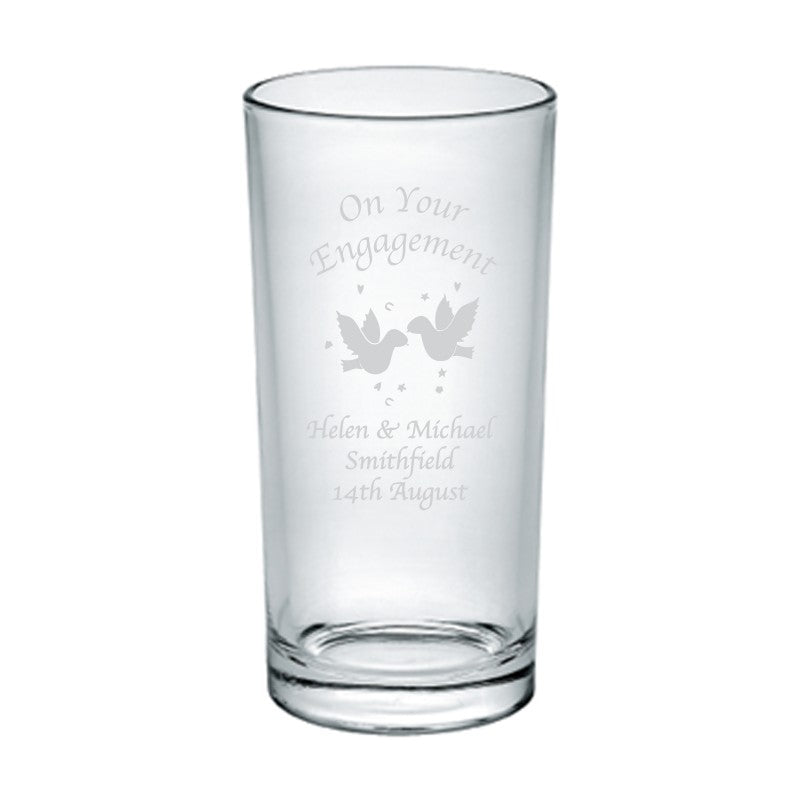 Etched Engagement Hearts/Doves Hi Ball