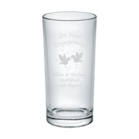 Etched Engagement Hearts/Doves Hi Ball