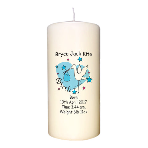 Stork Blue Birth Candle