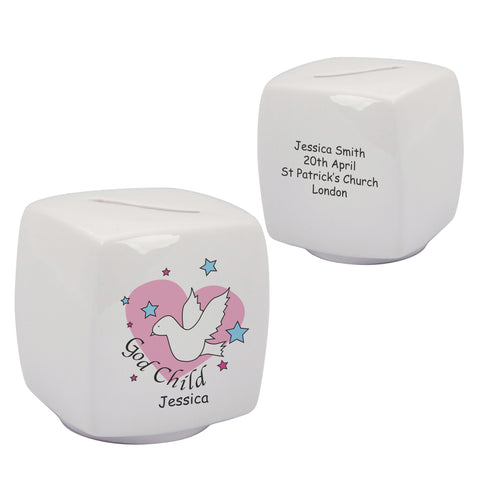 Dove & Hearts Pink Godchild Bone China Moneybox
