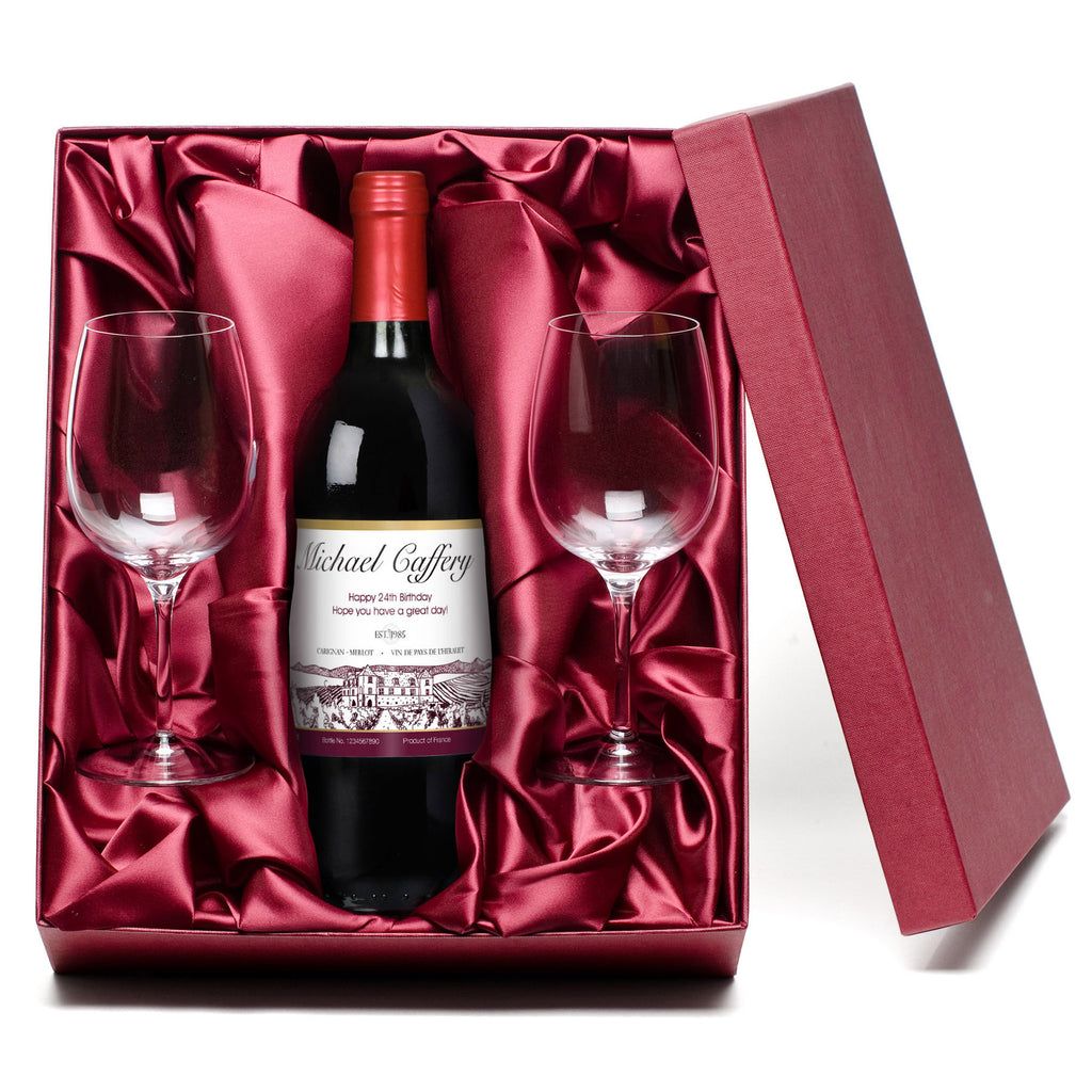 French AC Vineyard Red Wine with set of Wine Glasses