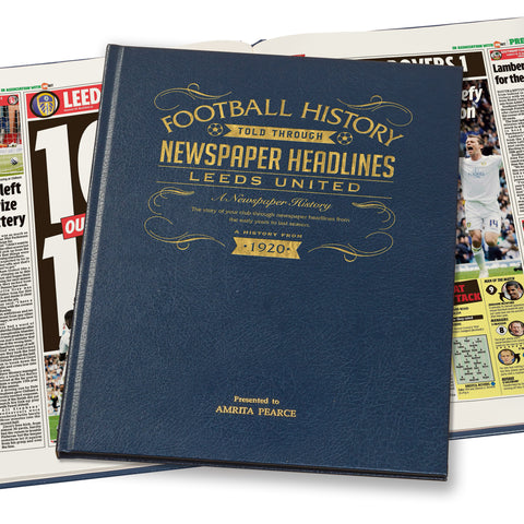 Leeds United Football Newspaper Book - Leather Blue Cover