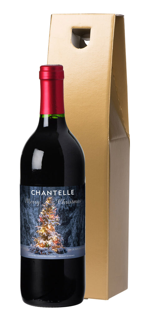 French VdP Tree Lights Christmas Red Wine in a Gold Box
