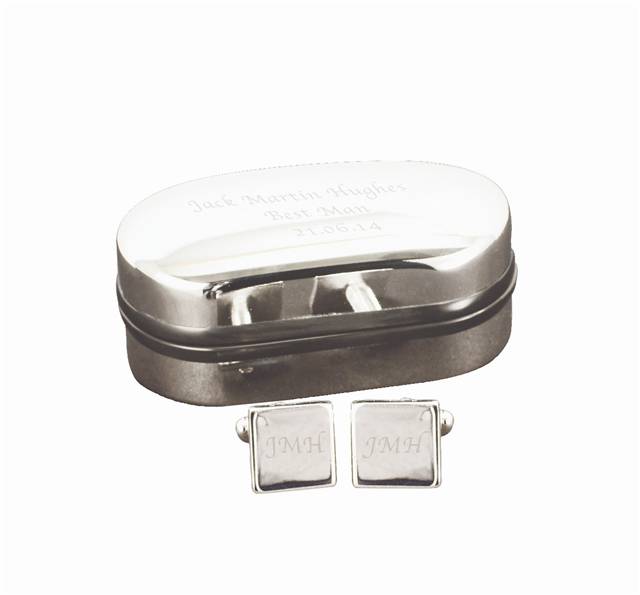SP Square Cufflinks in Engraved Chrome Box