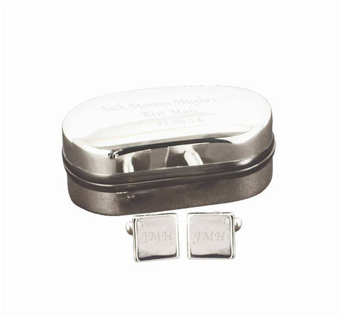 SP Square Cufflinks in Engraved Chrome Box