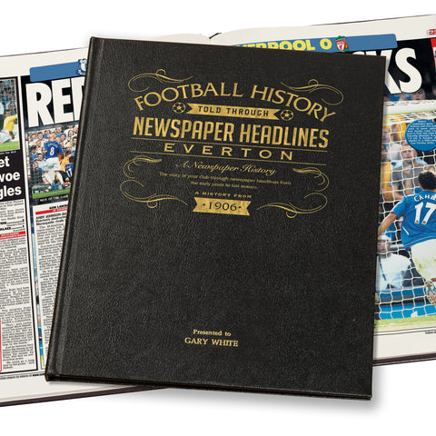 Everton Football Newspaper Book - Leather Black Cover