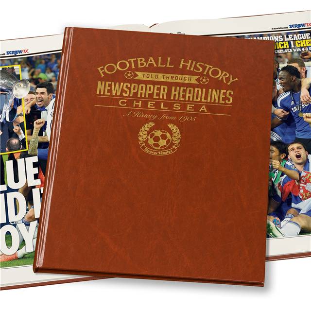 Chelsea Football Newspaper Book - Brown Leatherette (Colour Pages)
