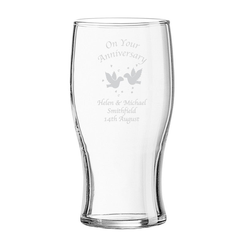 Etched Anniversary Hearts/Doves Tulip Glass