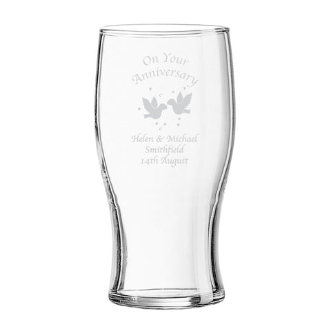 Etched Anniversary Hearts/Doves Tulip Glass