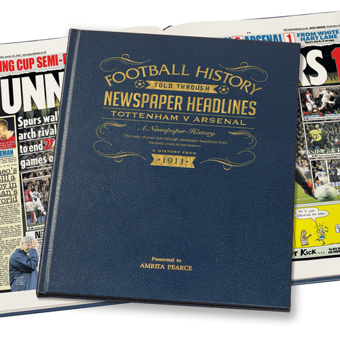 Spurs V Arsenal Derby Newspaper Book Leather Blue Cover
