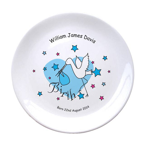 Stork Blue Birth 8" Bone China Coupe Plate