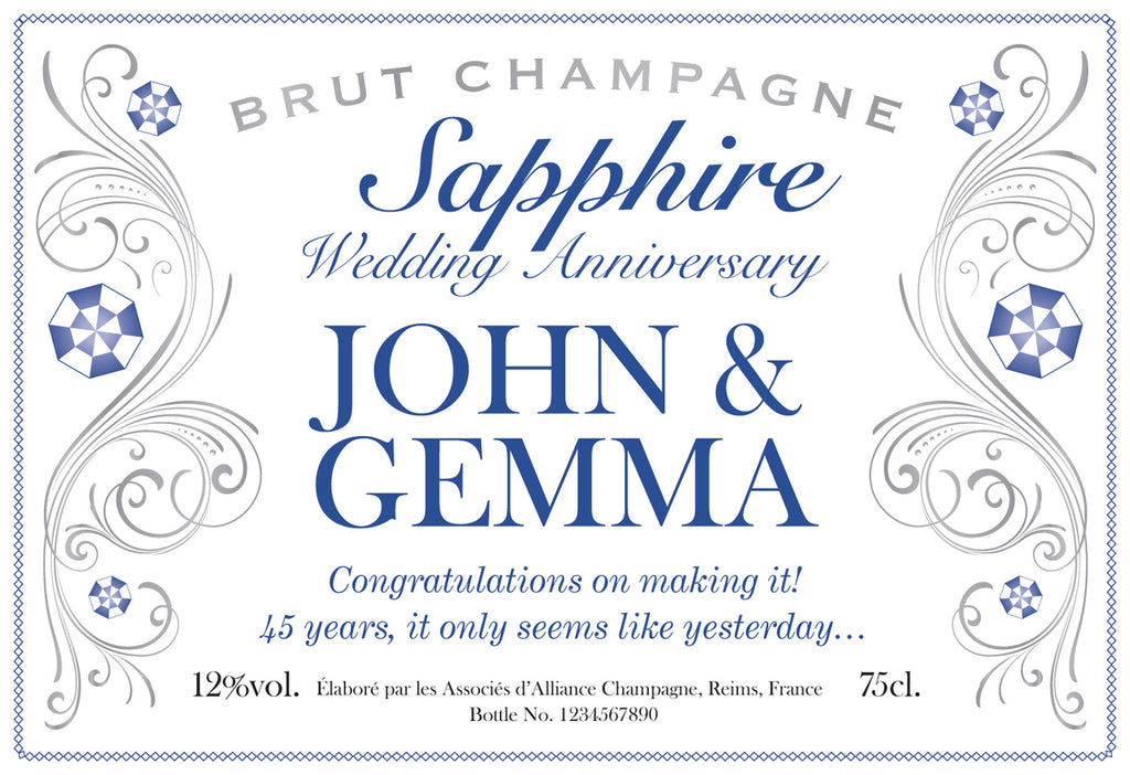 Sapphire Anniversary Decorative Champagne in a Silk-lined box